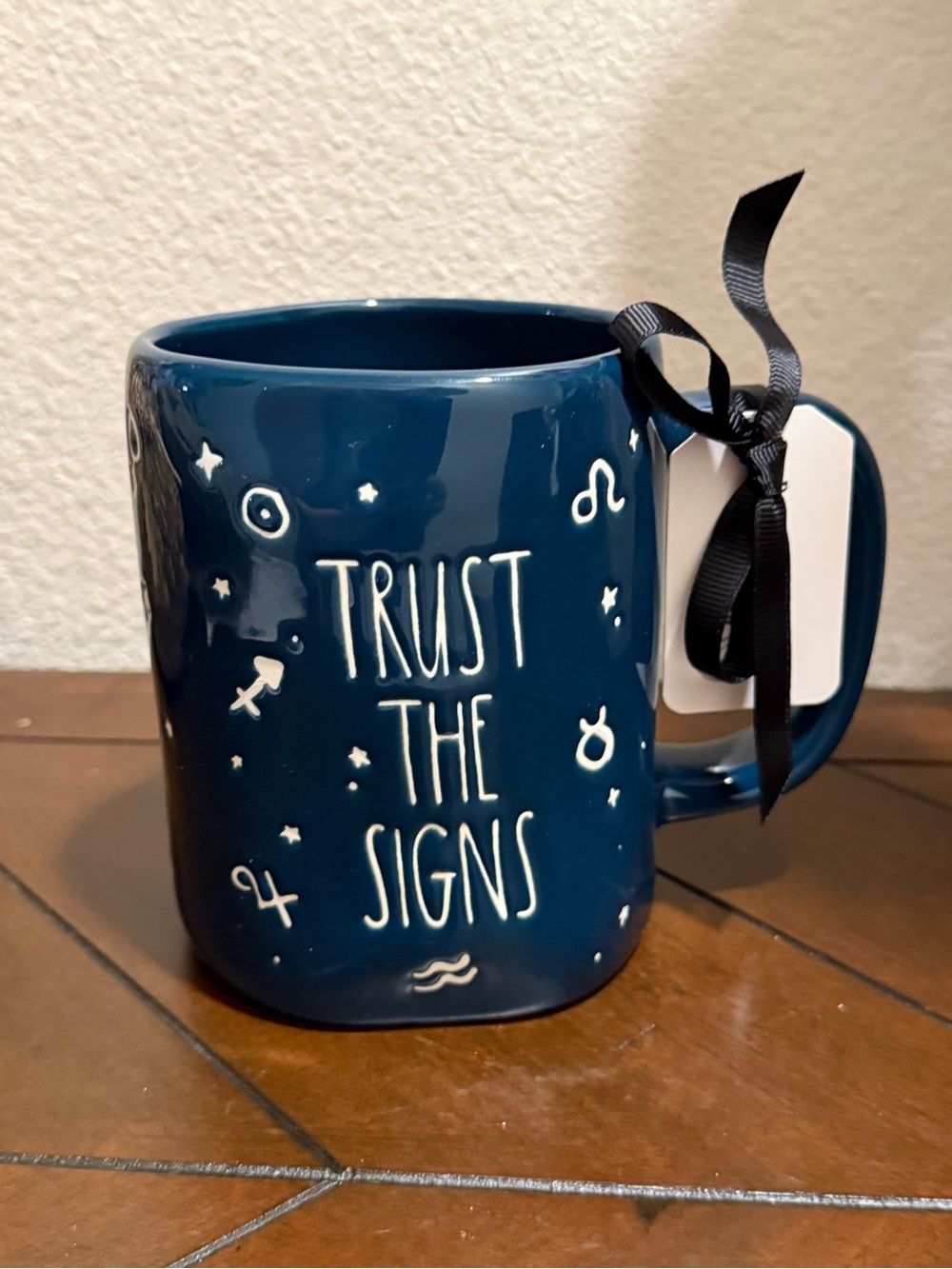 Rae Dunn Navy Ceramic Mug with White Astrology Pattern NWT
